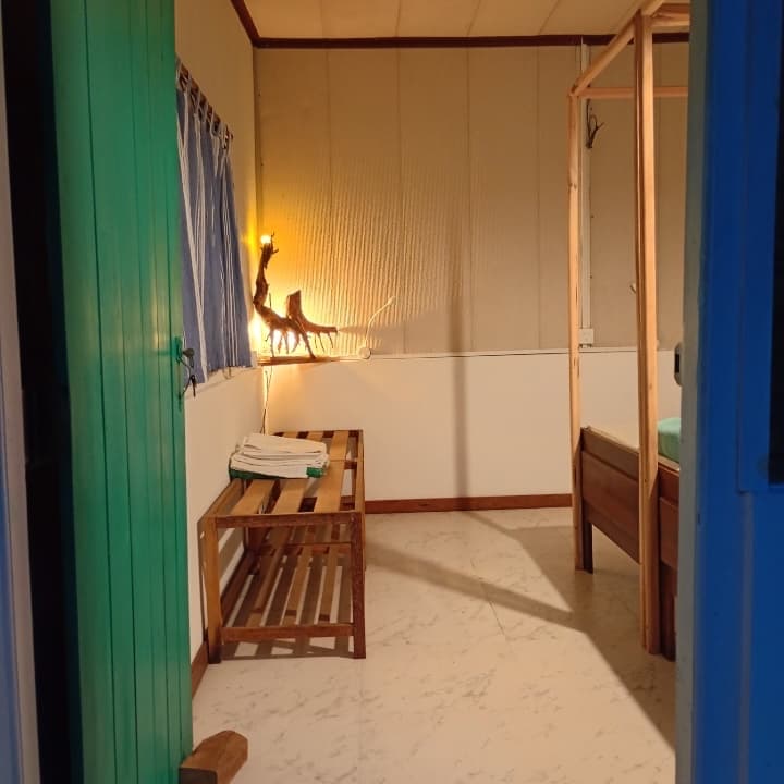 Looking through the green door into the cabana