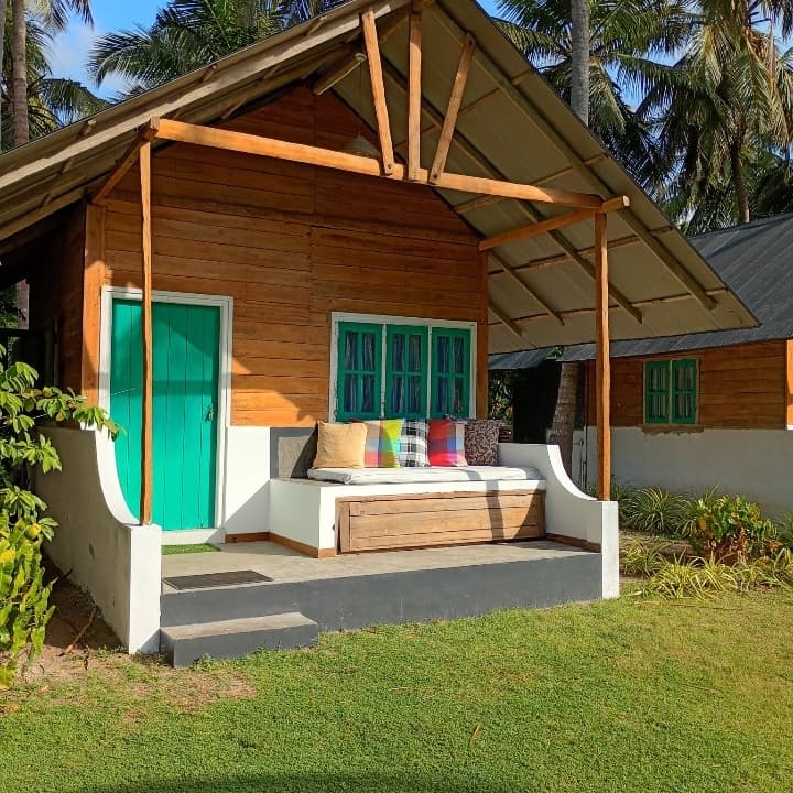 A private cabana with its verandah day-bed in the morning sun